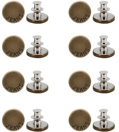 Botones para Jeans, 8 Pcs Botones para Vaquero, 17mm Botones Desmontables Vaqueros, Botón de Ajuste para Jeans, Botones Instantáneos, para Reparar Pantalones, DIY, Chaquetas, Ropa(Marrón)