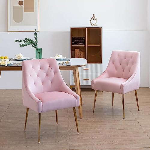 LONXIU Set 2 Sedie Sala da Pranzo in Velluto con Gambe in Metallo, Moderno Sedia da Cucina Imbottita per Cucina, Sedie da Salotto per Sala da Pranzo/Soggiorno (Rosa)