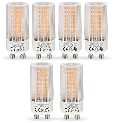 NICEOO GU10 LED Lampe Mais 3.5W Warmweiss 2700K Ersetzt 50W Halogen Leuchtmittel, 385lm Glühbirne, Flimmerfrei, T22 Klar Zylinder Form Lampen, Abstrahlwinkel 360° LED Birnen, Nicht Dimmbar, 6er Pack