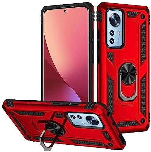 CoolGadget Defender Case für Xiaomi 12 / Xiaomi 12X, Robuste Schutzhülle mit Ringhalter und Ständer, Rot
