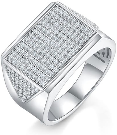 WAHZAUS Moissanite Iced Out Hip-Hop-Ringe für Herren, S925er-Sterlingsilber, Diamant-Pavé-Ringe, D/E, Farbe VVS1, Moissanit-Ringe
