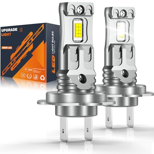 JOSHF Lampadina H7 LED, Anti-errore CSP 80 W 18000LM +500% LM 6500K Bianco Faro per Auto e Moto, Migliorata Sostituzione Lampadina alogena-1:1 Mini H7,DC12V,2 Lampadine