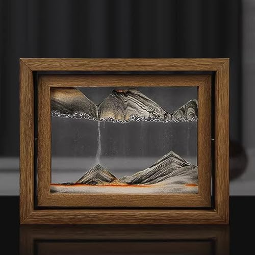EUPXRHY Fließender Sand Rahmen aus Holz, Sandbild zum Drehen mit Glas, Bunt 3D Sandbilder Kinder, Fließende Sandmalerei, Bürotisch Deko fur Büro Entspannung, 25.5x20.5cm,Black and White