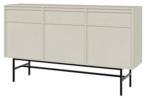 Selsey Commode Deboute Meuble De Rangement À 3 Tiroirs 3 Portes Push to Open 154 cm Beige Evo