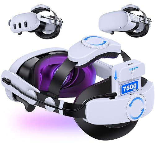 MQ Series Head Strap con batería de 7500 mAh, correa ajustable VR Elite para Meta Quest 3S/Quest 3/Quest 2 con dos botones, prolonga el tiempo de juego para accesorios de auriculares Oculus