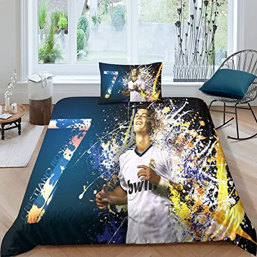 Cristiano Ronaldo Parure de lit 2 pièces en microfibre avec housse de couette 135 x 200 cm et 1 taie d'oreiller 80 x 80 cm Motif football