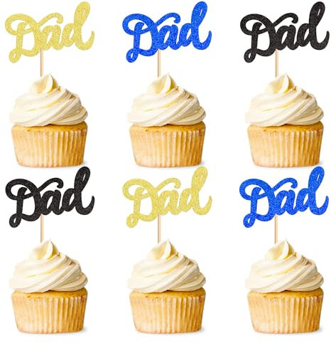 24 Stück Happy Vatertag Cupcake Topper Black Glitter Love Dad Cupcake Beste Papa Geburtstagsdekoration Vaters Geburtstagsparty Zubehör