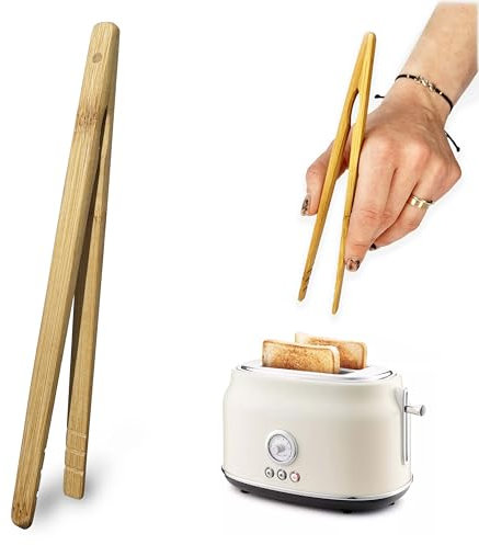 ECOPICNIC Reusable Bamboo Tongs 18 cm, Wooden Tongs Ideal for Grill, Toast, Bread, Environmentally Friendly and Non-Toxic Food Tea Tweezers