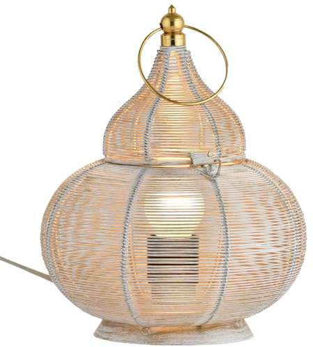 Marrakesch Tischlampe Nachttischlampe 25cm groß | Orientalische Deko Lampe Stehlampe im Wohnzimmer Schlafzimmer oder Kinderzimmer | Marokkanische Tischleuchte Tamara weiß aus Metall mit E27 Fassung