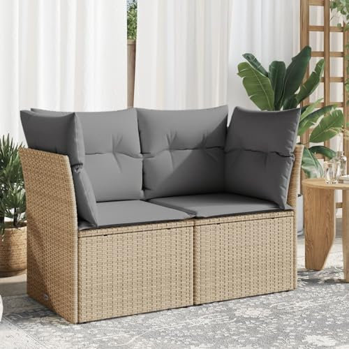 Festnight Gartensofa mit Stauraum Rattan Sofa 2 Sitzer Lounge Sofa Outdoor 110 cm Polyrattan Balkon Lounge Couch Gartenmöbel Gartenlounge Beige