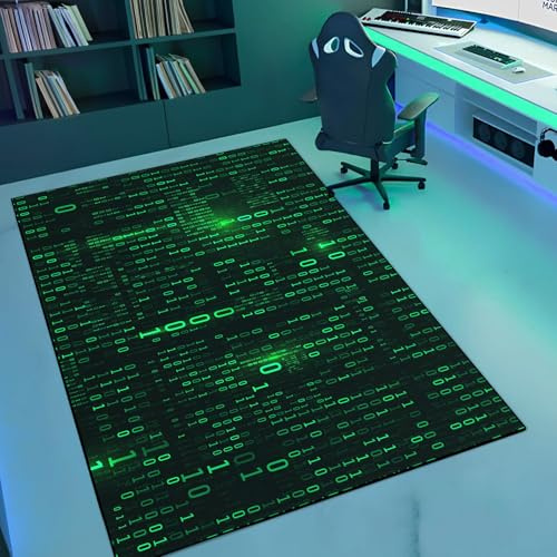 Waschbarer Spielbereichsteppich, Binärcode-Design, Gaming-Programmierer, Teenager, Teppich, Fußmatte, rutschfest, niedriger Flor, Bodenteppich für Computer, Schlafzimmer, Inneneingang, Wohnzimmer,