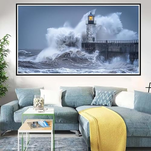 5D Diamond Painting Erwachsene Leuchtturm Diamond Painting Set 40x70cm, DIY Riesige Wellen Diamond Painting Kinder Erwachsene Kreuzstich Stickerei Malerei Geschenke, Zimmer Wand Deko Aesthetic - D-460