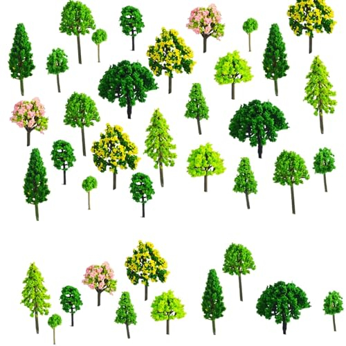 Gativs Mixed Bunt Modell Baum 55 Stück Miniatur-Baum Modell Sandtisch Gemischte Architektur Bäume Modell Zug Bäume Mixed Bäume Modellbau Bäume Landschaft Modell Bäume für DIY Landschaft, 3-7cm