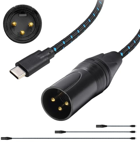 Earmax Cable de salida de audio USB C tipo C a XLR macho OFC de 3,3 pies, adaptador de nailon compatible con altavoces, amplificadores, consolas de mezcla, teléfonos móviles, PC, portátiles, tabletas
