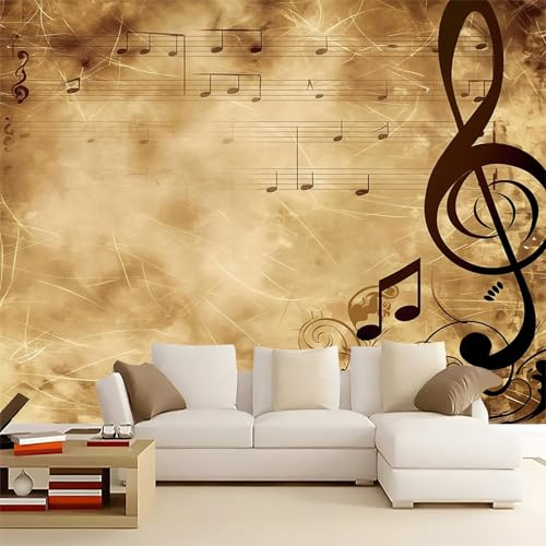 Tapete Fototapete 3d Effekt Notation Der Musik Der Alten Welt 350x256cm Wandbild Wanddeko für Wohnzimmer Schlafzimmer, Retro-Farbe Vlies Tapeten mit Geruchsfreiheit Wandposter Wandkunst