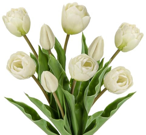 Oairse 6 Tulpen und 3 Tulpenknospen Kunstblumen Echtes Gefühl, künstliche Latex-Tulpen, Blumensträuße, Tischarrangements, Geschenk für Zuhause, Büro, Party, Hochzeit, Geburtstag, Garten, Weiß