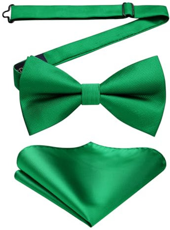 HISDERN Ensemble Nœud Papillon et Pochette Vert Émeraude pour Homme - Set Pré-noué et Réglable- Accessoire Idéal pour Mariage, Soirée et Cérémonie Formelle