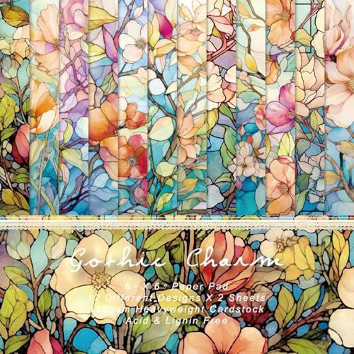 Scrapbooking Papier 24 Blatt,12 Muster,15.2 x 15.2 cm,Blumenmuster Decoupage Designerpapier Dekopapier Bastelpapier Blumen Muster Itd Collection Stamperia Paper Vintage Decopatch für Möbel