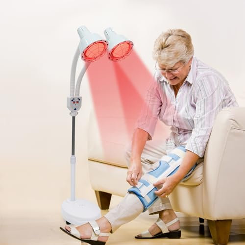 LIAIZE 275W Doppelkopf Infrarotlampe, 360° Drehbarer Rotlichtlampe mit Fernbedienung, 0-115° Wärmelampe mit verstellbarer Schlauch, Infrarot Lampe mit Rollen