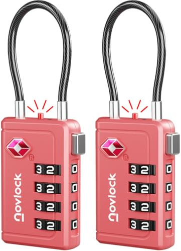 Cadenas TSA à 4 chiffres avec Indicateur d’Ouverture – pour Valise, Bagage Cabine, Sac à Dos – Acceptés pour les Voyages en Avion – Lot de 2, Rose