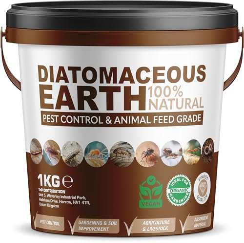 Diatomaceous Earth Powder Bucket Duster Pest Control Natural Insecticide Powder Bed Bug Killer, Mites Flea & Tick, Ant Killer, Crawling Insect Solution Non-Toxic DE Feed Grade (1kg)