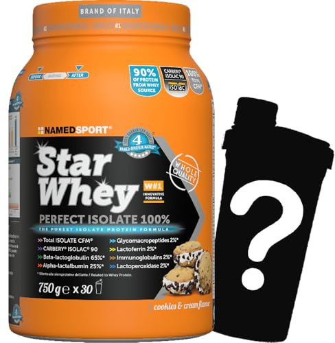 NAMEDSPORT Star Whey Perfect Isolate 100% - Barattolo da 750g, Cookies & Cream - Proteine del Siero del Latte, Aumenta la Biodisponibilità, Favorisce Digeribilità (SHAKER IN OMAGGIO)