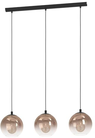 EGLO Hängelampe Ariscani 1, 3-flammige Pendelleuchte Esstisch, Hängeleuchte aus Metall in schwarz und Glas in Kupfer, Esszimmerlampe hängend, E27 Fassung, 76,5 cm