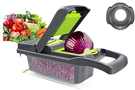 swqsq Vegetable Vhopper Vegetable Cutter, Carrot Grater, Fruit, Slicer, Chopper, Peeler, Drain Basket, 9 in 1 Gadgets, Kitchen Accessories Peeler