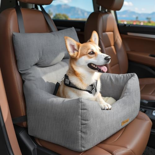 Tivray Hundesitz für kleine Hunde, Kleiner Hund Autositz unter 20 lbs weiches Haustier Booster Sitze mit Sicherheitsgurt tragbare Auto Reise Carrier Bett, Grau