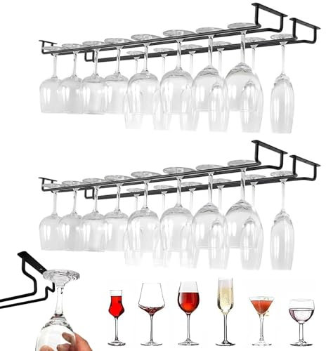 Weinglashalter, 4 Stück Gläserhalter aus Metall 40cm Glashalter Hält 8-10 Weingläser Schwarz Weinglashalter Zum Umhängen Gläserschiene Halter Unter Schrank für Familie Restaurant Hotel Bar