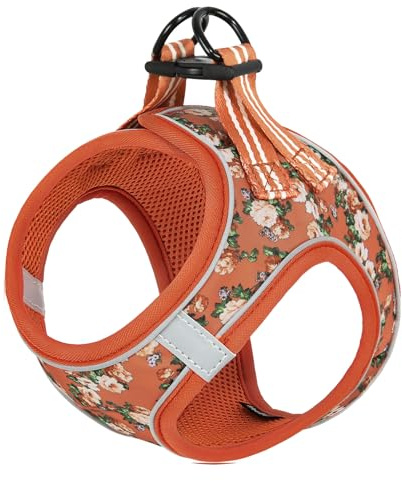 HEELE Brustgeschirr Reflektierend Weich für Kleine Hund, Blume Orange, L | Step-in Weiches Mesh, Einfach anzulegen, Schnell An Und Aus, Atmungsaktiv, Reflektierend, Passform für Kleine Hunde