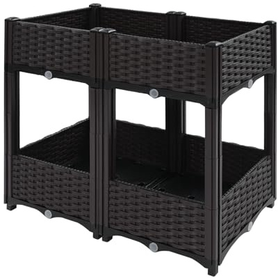 Übertopf Hochbeete 80x40x67cm, Braun rechteckig für Garten, Terrasse, Erhöhter Pflanzkasten, Stehendes Pflanzbeet, Pflanzkasten Hochbeete für Außenbereich, Balkon