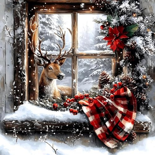 PIujsym DIY Diamond Painting Weihnachten Tisch Deko 30 * 30cm, 5D Diamant Painting Weihnachten Neu, Diamant Malerei Stehend Kunst Set für Erwachsene Hausgeschenk Deko, Winter Weihnachtsfeier