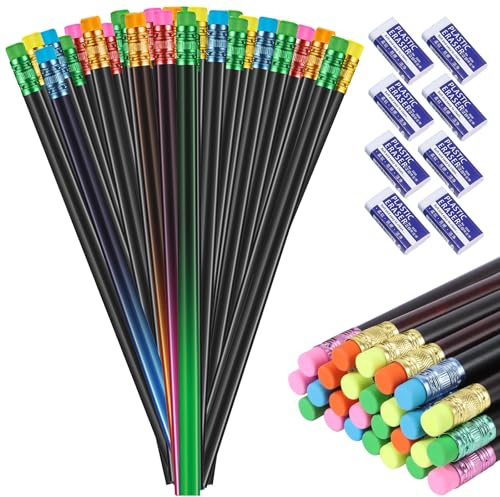 Scettar 40 Stück Farbwechsel Bleistift Und 8 Radiergummis Stimmungsstift Farbe Wechsel Stimmung Bleistift Praktische Geschenke, geeignet für Schüler, Lehrer und Künstler