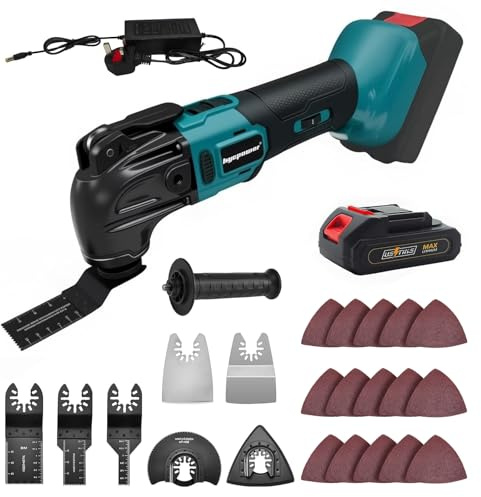 Akku-Multifunktionswerkzeug mit 1pcs 2.0Ah Akkus, 24 Zubehör Oszillationswerkzeug Satz für Makita 18V Li-Ion, Multitool mit 6 Geschwindigkeiten,Bürstenlos Motor, zum Schneiden,Schleifen, Schaben