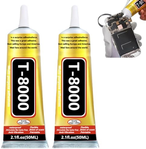 2 x T8000 Handy Display Kleber 50ml,Transparenter Multifunktionskleber für Handy Display, Glas, Holz, Keramik und Stoff - Wasserfester Flexibler Kleber mit Feiner Kanüle zur Präzisionsanwendung