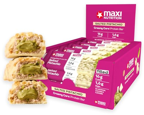 MaxiNutrition Creamy Core Protein Bar Salted Pistachio, 12 x 45 g, 35% Eiweiß, 16 g Protein je Riegel, ohne Zuckerzusatz, ohne künstliche Aromen