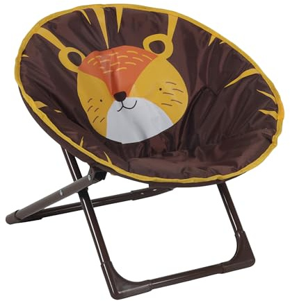 Relaxdays Moonchair Kinder, Löwe, faltbar, HxBxT: 47 x 50 x 48 cm, Kinderstuhl draußen & drinnen, Kindersessel, braun