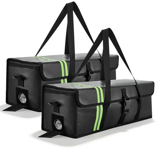 EBike Akku Tasche, 2PCS Lipo FeuerfesteTasche bis 2400°C, Feuerfeste Wasserdichte Explosionssicher Lipo EBike Tasche mit Bequemem Griff Reflektierendem Streifen für Lagerung Transport Aufladung