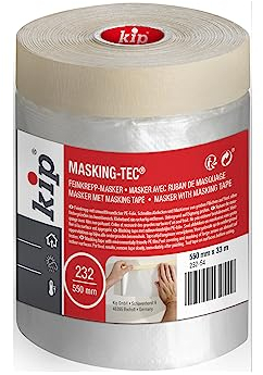 Kip Drop Cloths Pre-Taped Painters Masking Film 550mm x 33m, Masker Masking Tape with Plastic Sheet, Drape for Spraying, Covering, Suitable for Decorating, Automotive, Windows, Dust & Paint Protection