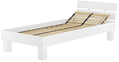Erst-Holz®Massivholzbett in Überlänge 90x220 Buche waschweiß mit gutem Lattenrost 60.86-09-220WFV