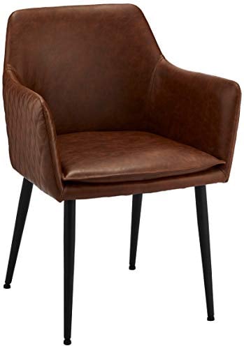 Ibbe Design 2er Set Braun Kunstleder Esszimmerstühle Vintage Industrial Küchenstühle mit Armlehnen Dirk, Schwarz Metallgestell, 57x57x85 cm