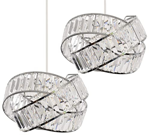 MiniSun | Modern Polished Chrome Intertwined Rings Design Ceiling Light Shades | Pendant Lights, Home Décor & Improvement Essential | Set of 2 | 300mm Shade Width