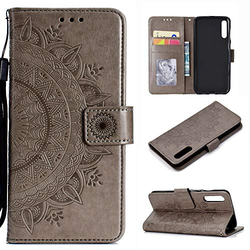 CoverKingz Handytasche kompatibel mit Samsung Galaxy A50 - Handy Case mit Kartenfach Handyhülle - Flipcase klappbar Motiv Mandala Grau