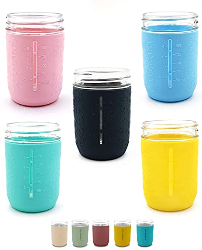 minliving Silicone Mason Jar Sleeve, Kids Cup Holder 5 Pack Value Combo Anti-slip protection - Fits 8oz REGULAR mouth Jelly Canning, Ball and Kerr Jars (5, Multicolor) (Colorful Combo)