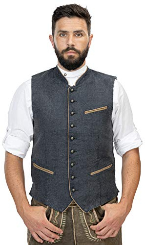 Schöneberger Trachten Couture Herren Trachtenweste Hubertus - Lodenweste Vintage Blau - Weste Lederhose Hubertus (46)