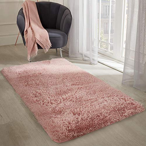 Sienna Grand Tapis Moelleux antidérapant à Poils Longs et Super Doux en Fausse Fourrure pour Chambre à Coucher - Rose pâle - 160 x 230 cm