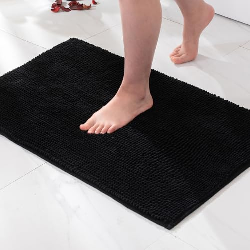 MIULEE Badematte 60x90cm Chenille Badteppich Badezimmerteppich rutschfest Waschbar Teppich Duschvorleger Badvorleger Duschmatte Bettvorleger Fussmatte Badezimmer Wohnzimmer Schlafzimmer Schwarz