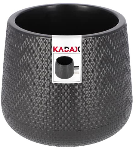 KADAX Pot de Fleurs en Plastique Ø 13-23 cm 4 Couleurs Ovale avec Dessous de Verre Inclus dans Le kit Pot de Fleurs Pot de Fleurs Pot de Fleurs Pot de 17cm Noir