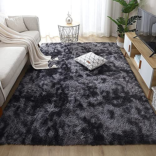 KINGSON Teppich Wohnzimmer, Teppich Waschbar Langflor Hochflor Teppiche Modern Teppich Flauschig Grau Rosa Weiß fürs Wohnzimmer, Schlafzimmer und die Küche Geeignet (Neu Dunkelgrau, 160 * 230cm)